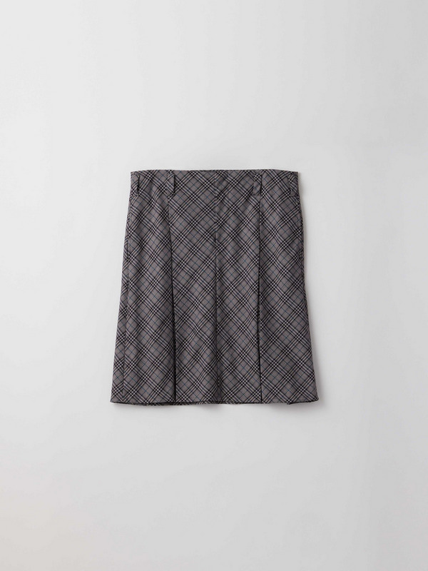 CHECK PLEATS MIDI SKIRT