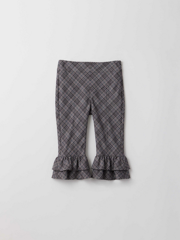 CHECK FRILL HEM PANTS