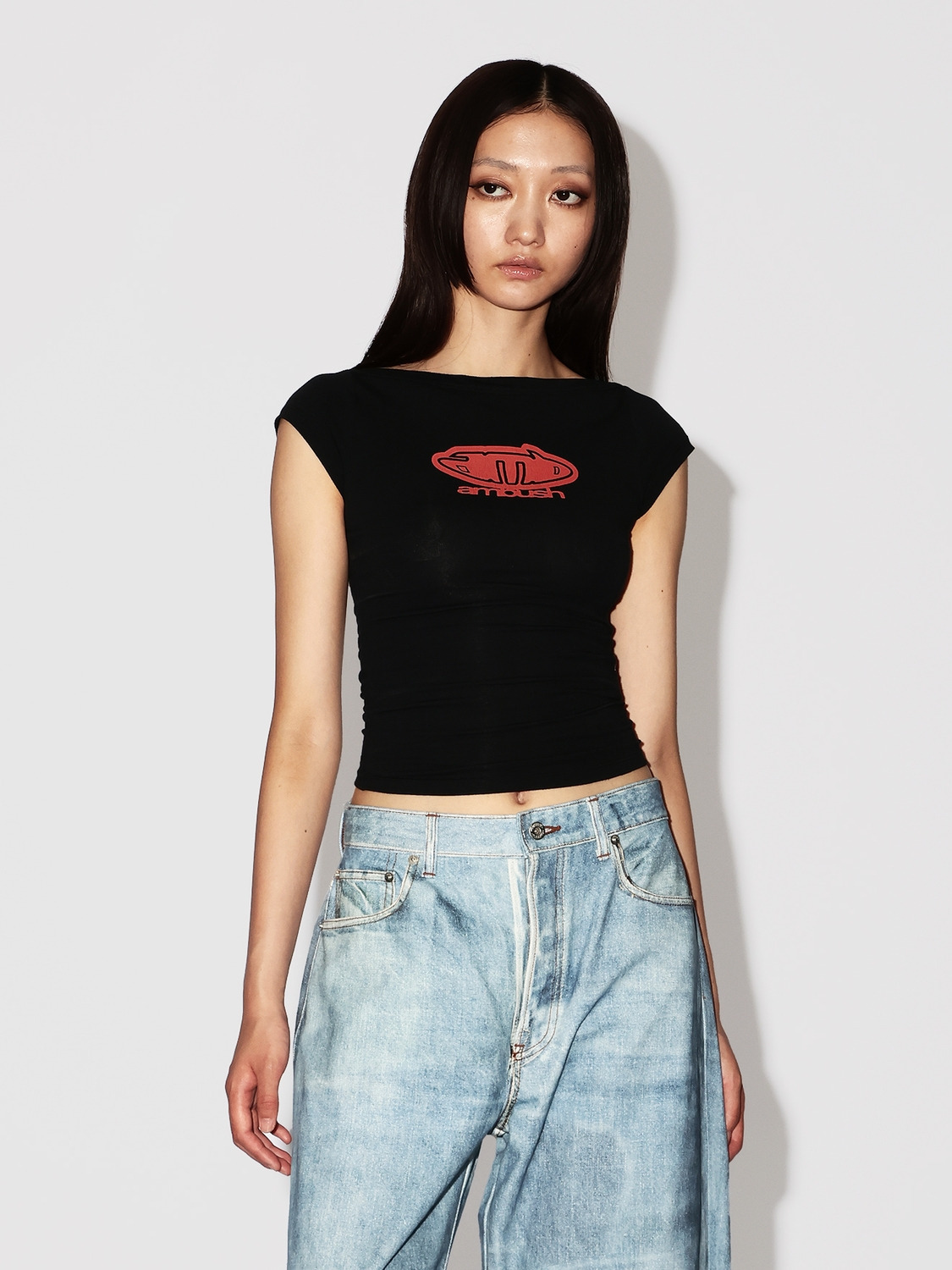 BOAT NECK FITTED T-SHIRT 詳細画像 Black 2