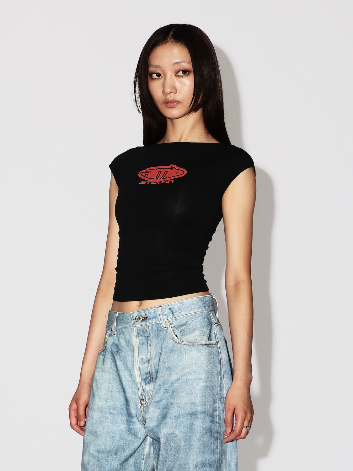 BOAT NECK FITTED T-SHIRT 詳細画像 Black 3