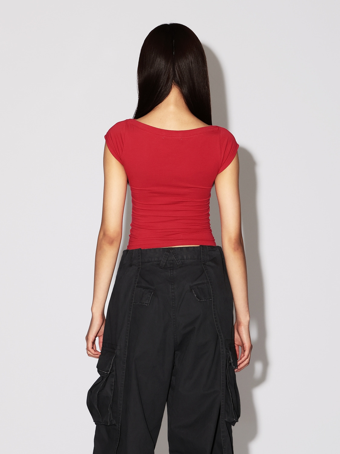 BOAT NECK FITTED T-SHIRT 詳細画像 Red 4