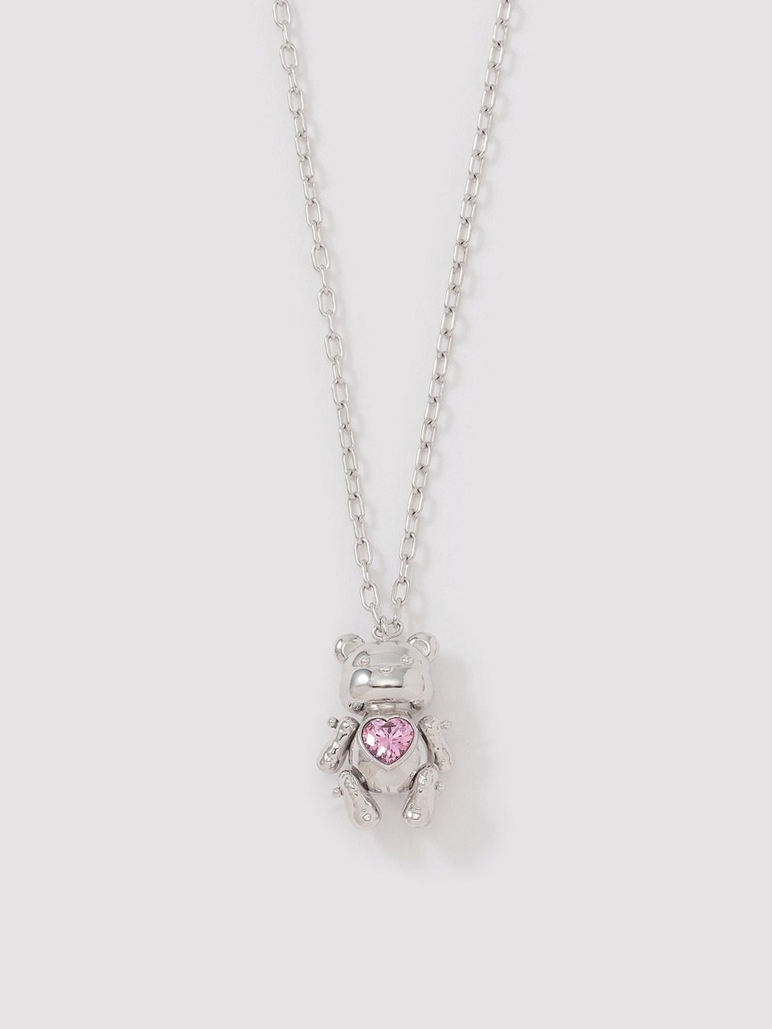TEDDY BEAR HEART CHARM NECKLACE 詳細画像 Silver×Pink 2