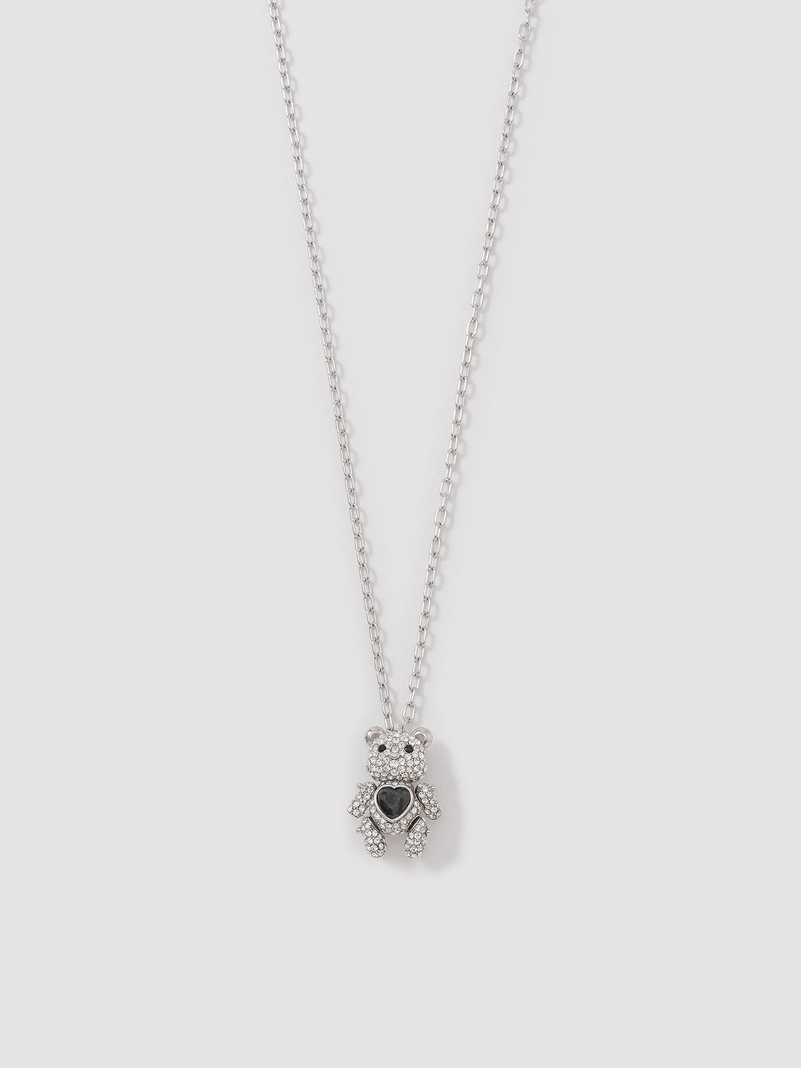 PAVE TEDDY BEAR HEART CHARM NECKLACE 詳細画像 Silver 2