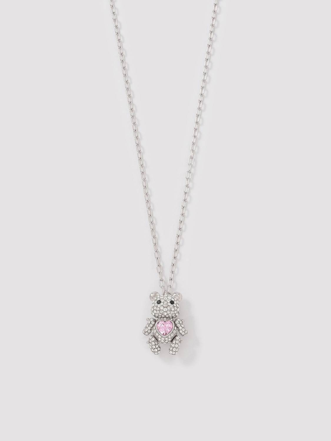 PAVE TEDDY BEAR HEART CHARM NECKLACE 詳細画像 Silver×Pink 2