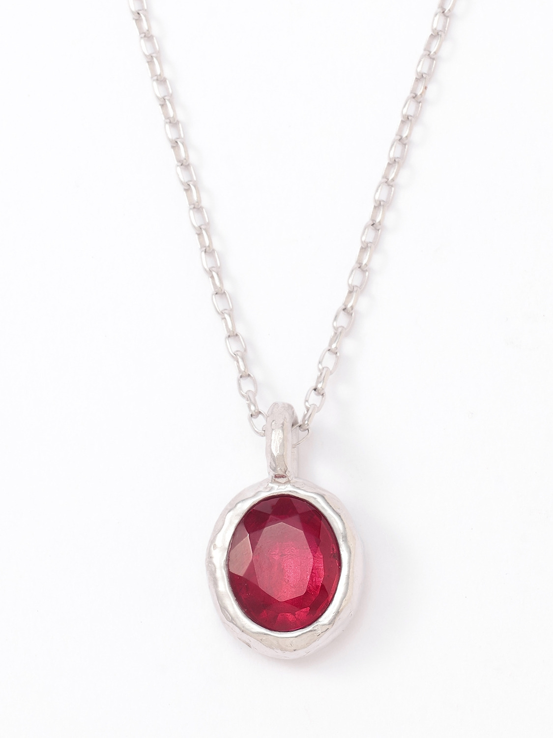 OVAL CUT STONE CHARM NECKLACE 詳細画像 Red 2